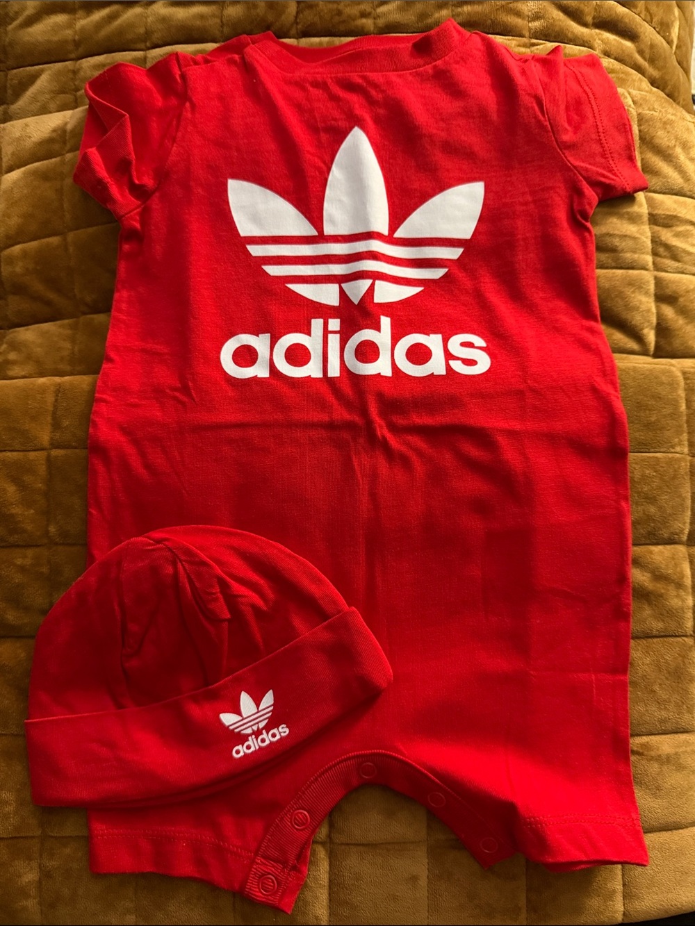 adidas Red Kids One-Piece Romper with White Trefoil SIZE 3-6 months